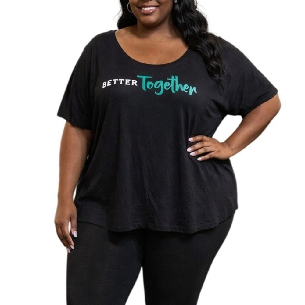 Beachbody Plus Size 2X Top Better Together Slogan Open Back  Black Activewear